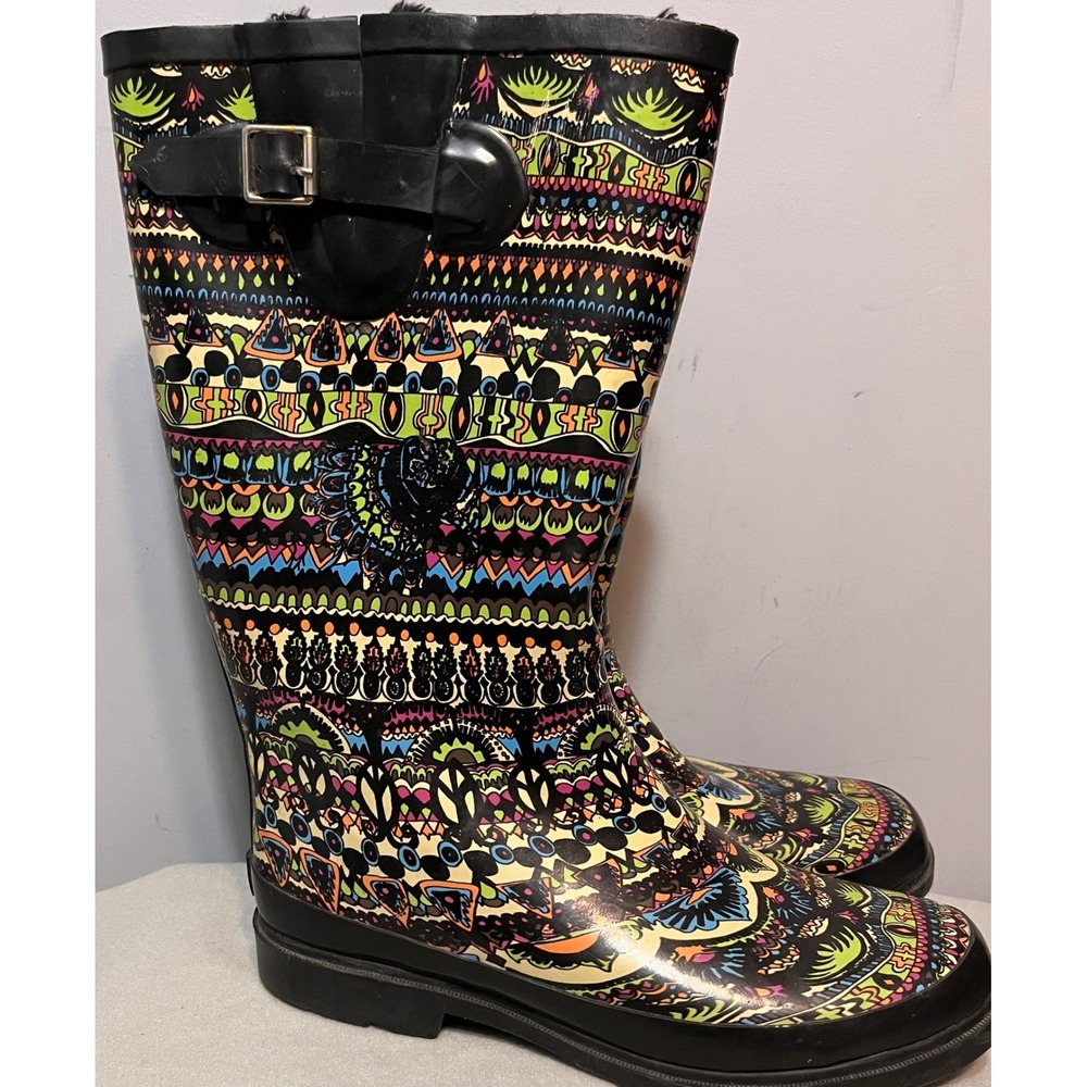 Sakroots‎ Womens Rhythm Rubber Rain/Snow Boots Multicolor Sz 10 Tribal Geometric